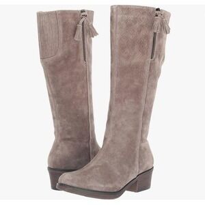 Propet Women's Tall Suede Riding Knee High Boots Taupe Side Zip Tassels Sz 8 NEW